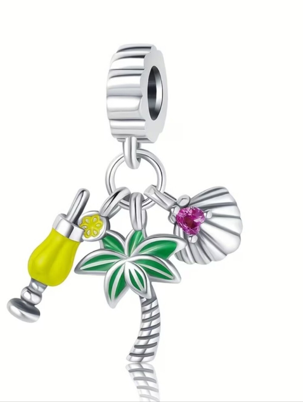 Tropical Palm Tree & Shell Charm Dangle with Yellow Drink Accent